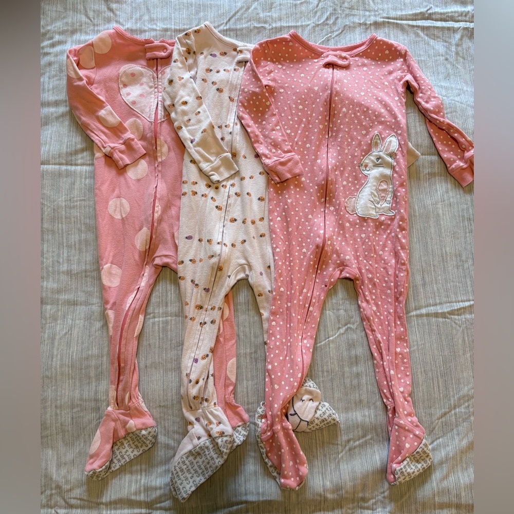 Lot of THREE Carter’s Baby Zip Pajamas